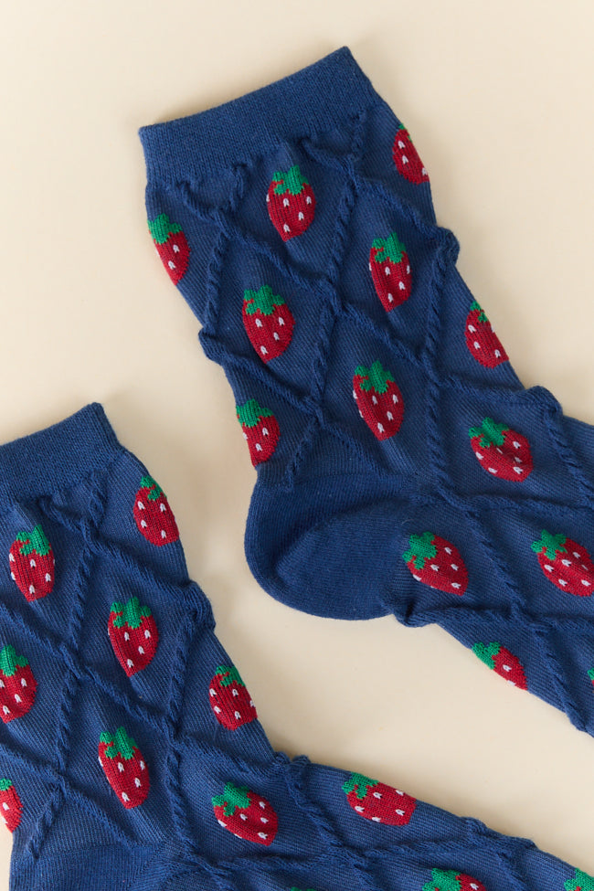 Navy Strawberry Socks FINAL SALE-Sunny Prom