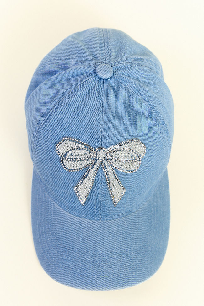 Denim Pearl Bow Hat-Sunny Prom
