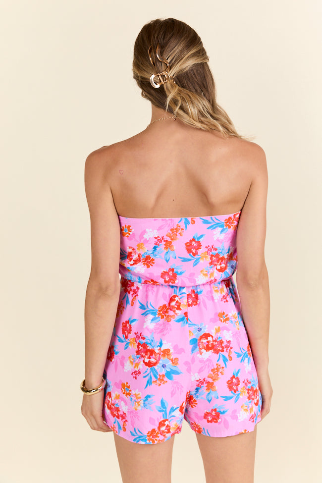 Waiting For Fun Strapless Pink Floral Romper-Sunny Prom