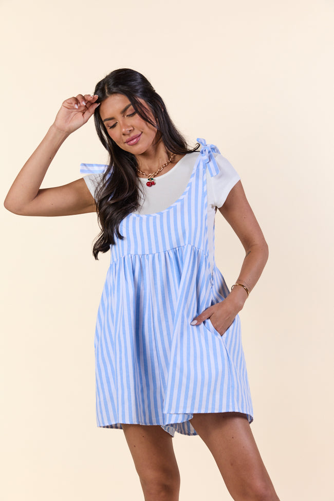 Stripe Me Up Blue Vertical Stripe Romper FINAL SALE-Sunny Prom