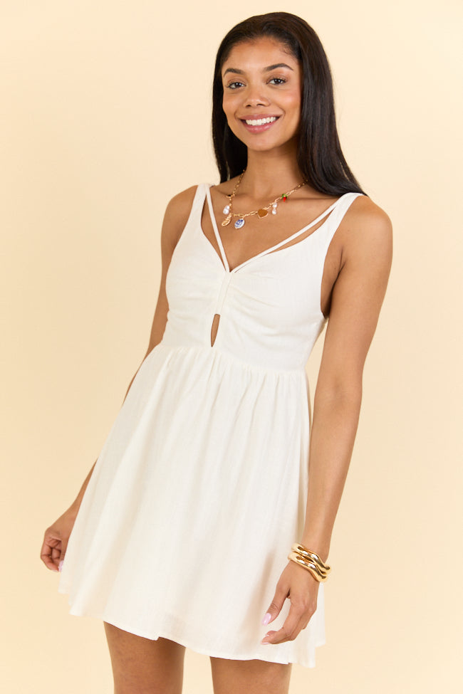 Rings A Bells White V-Neck Mini Dress FINAL SALE-Sunny Prom