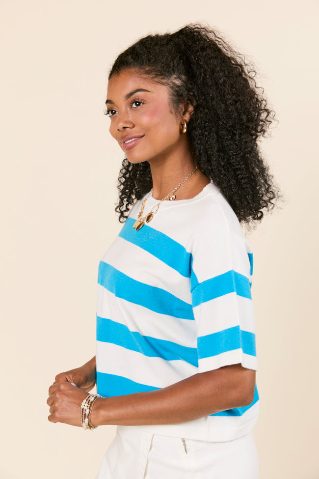 Hailey Blue and White Stripe T-Shirt Sweater-Sunny Prom