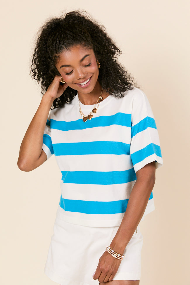Hailey Blue and White Stripe T-Shirt Sweater-Sunny Prom