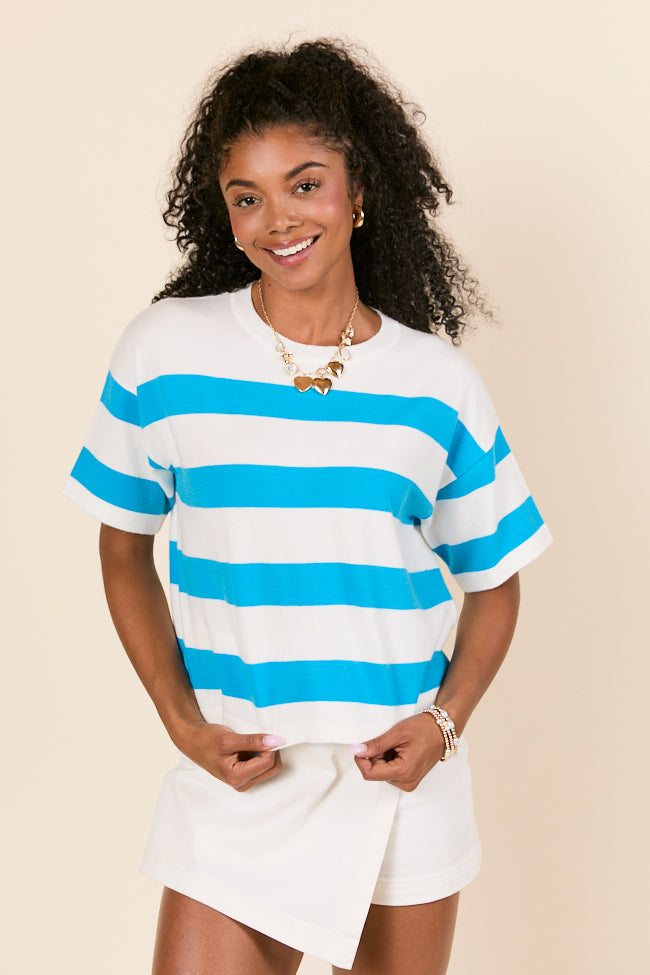 Hailey Blue and White Stripe T-Shirt Sweater-Sunny Prom