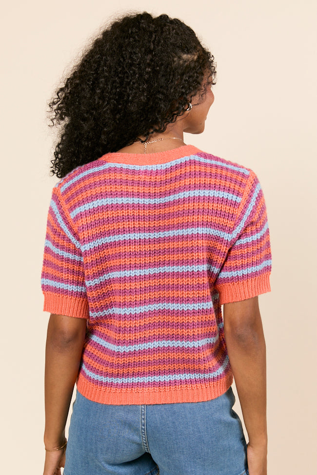 Suzanne Multi Color Stripe Short Sleeve Cardigan FINAL SALE-Sunny Prom