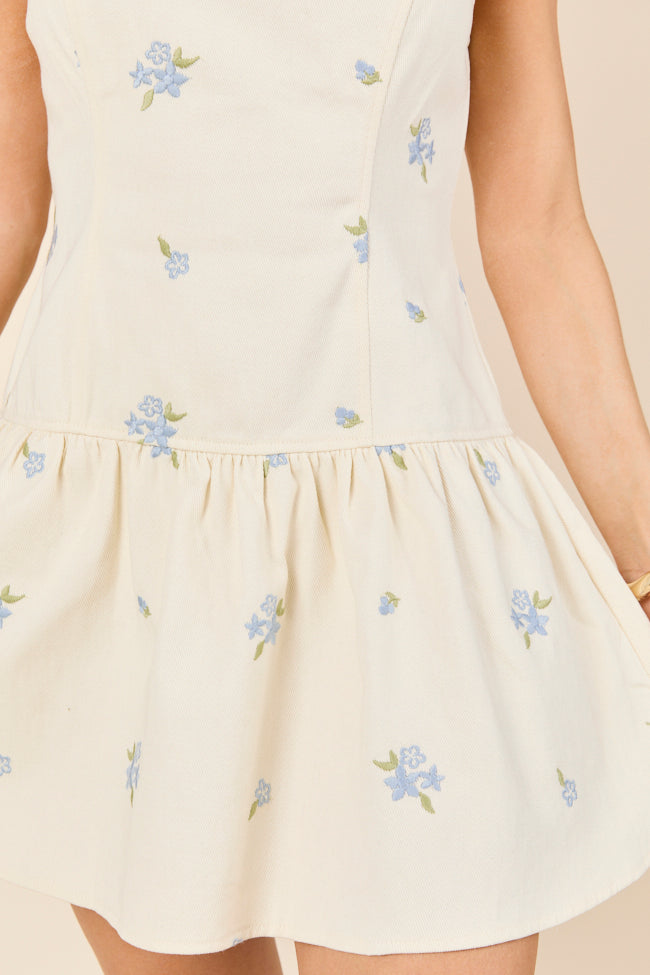 Denise Flower Embroidered Denim Dress-Sunny Prom