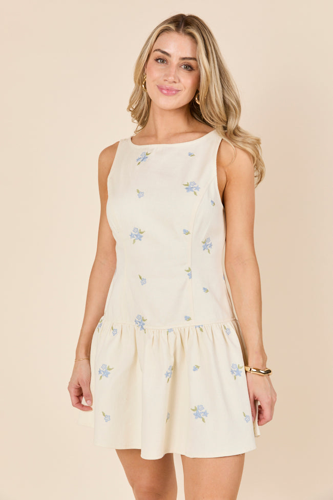 Denise Flower Embroidered Denim Dress-Sunny Prom