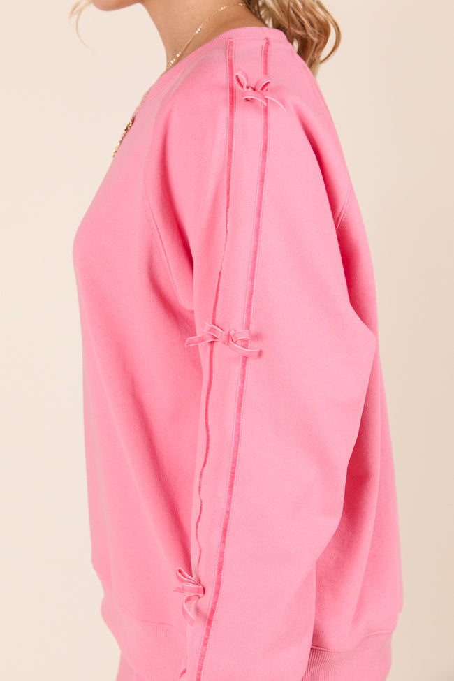 Kinley Pink Side Bow Detail Crewneck Sweatshirt-Sunny Prom