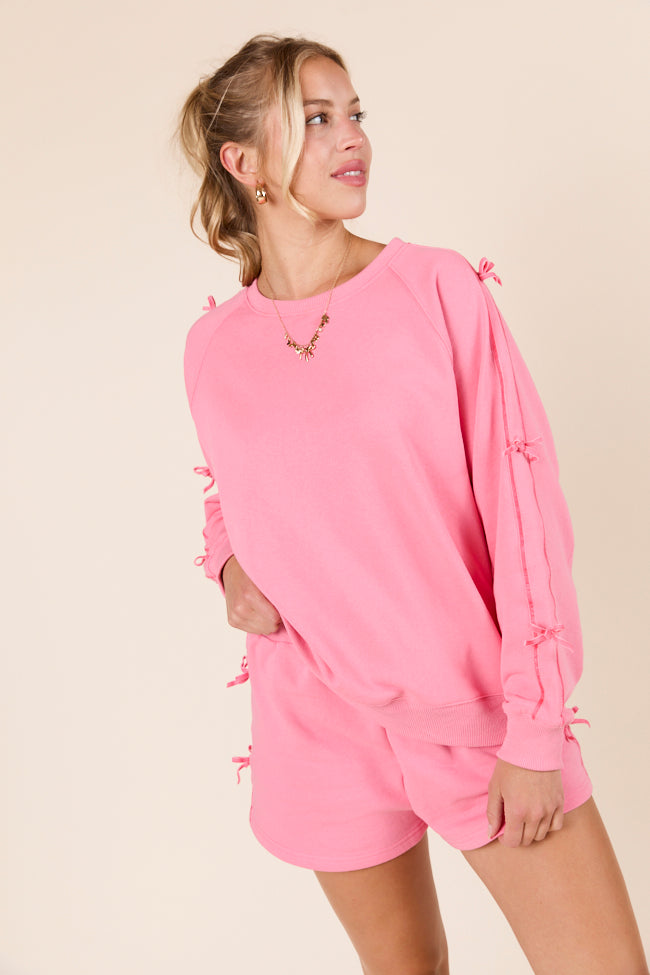 Kinley Pink Side Bow Detail Crewneck Sweatshirt-Sunny Prom