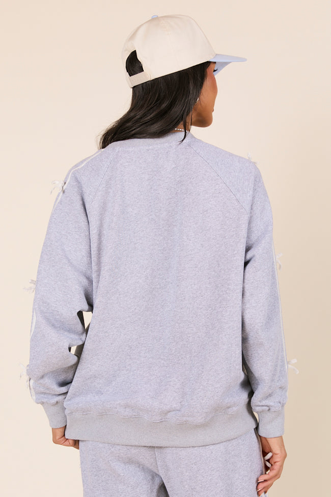 Kinley Heather Grey Side Bow Detail Crewneck Sweatshirt-Sunny Prom