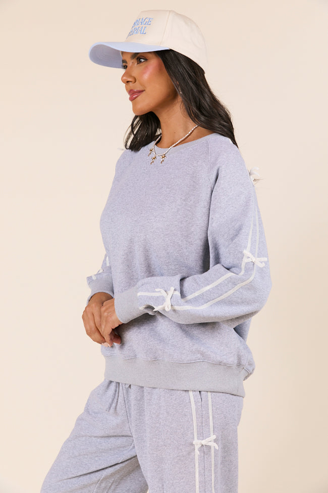 Kinley Heather Grey Side Bow Detail Crewneck Sweatshirt-Sunny Prom