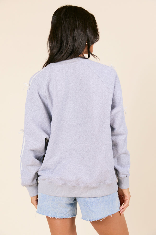 Kinley Heather Grey Side Bow Detail Crewneck Sweatshirt-Sunny Prom