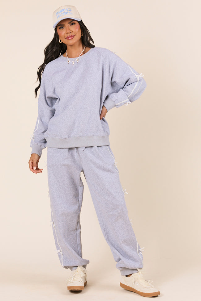 Kinley Heather Grey Side Bow Detail Pants-Sunny Prom