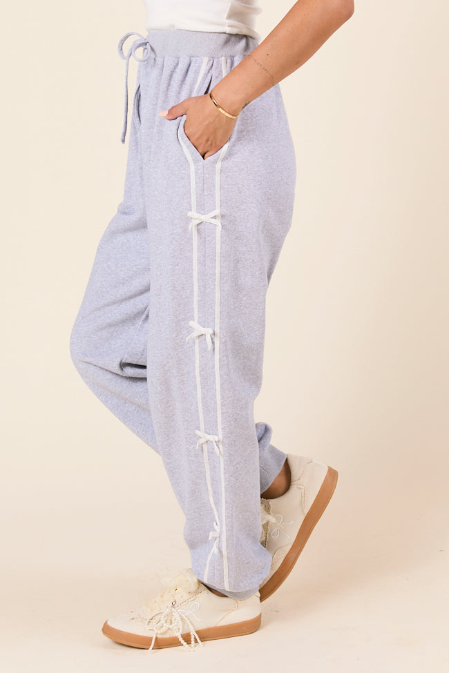 Kinley Heather Grey Side Bow Detail Pants-Sunny Prom
