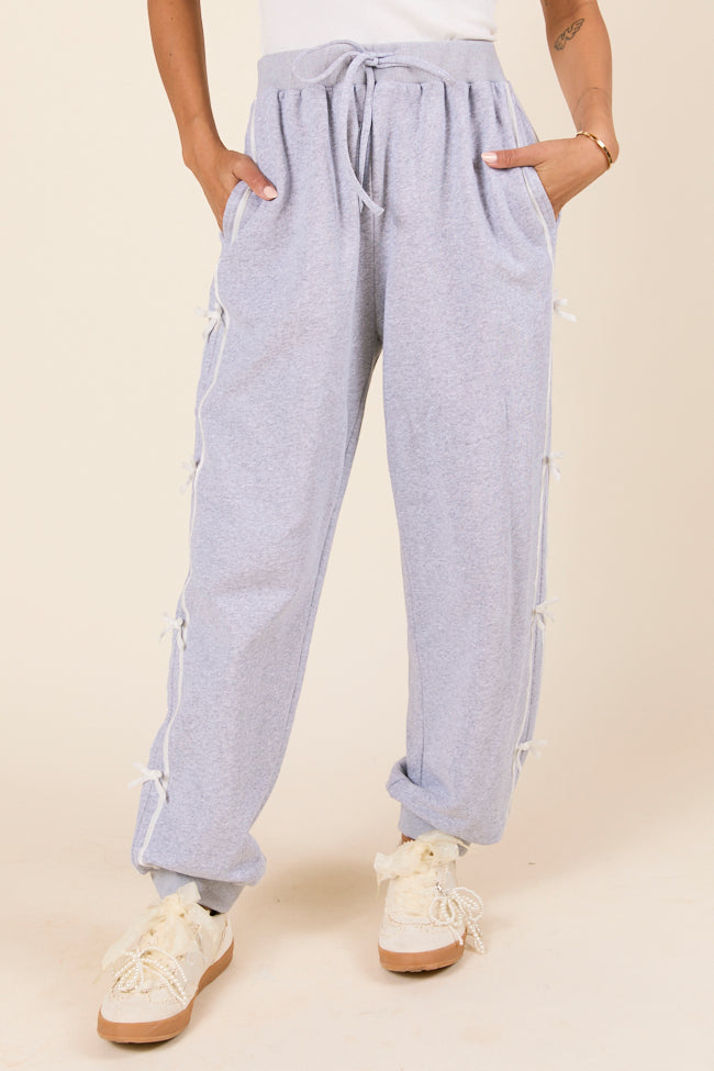 Kinley Heather Grey Side Bow Detail Pants-Sunny Prom
