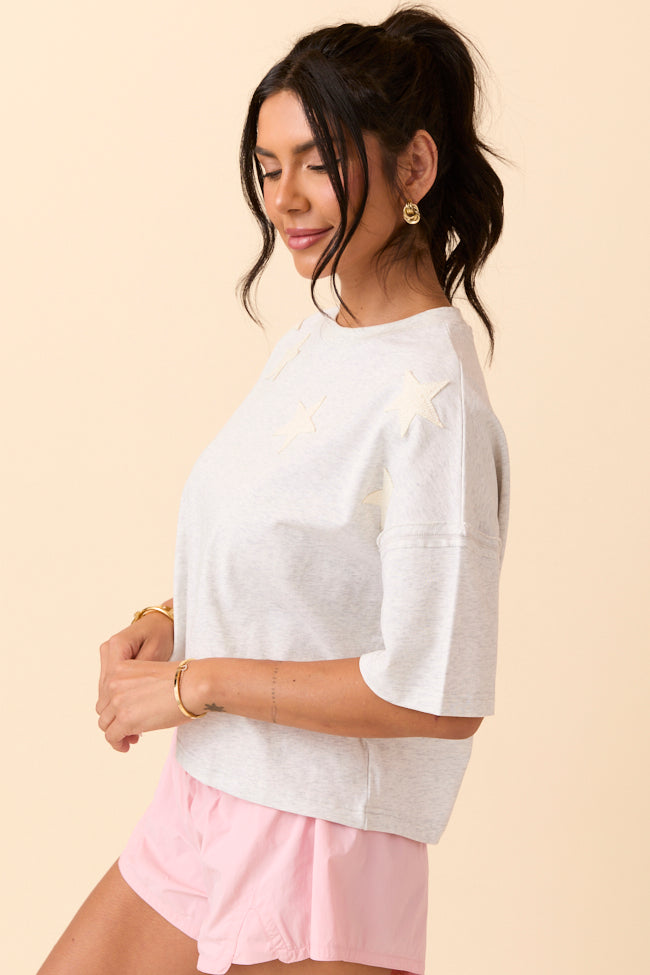 Sally Grey Stars Cropped Knit Short Sleeve Top-Sunny Prom