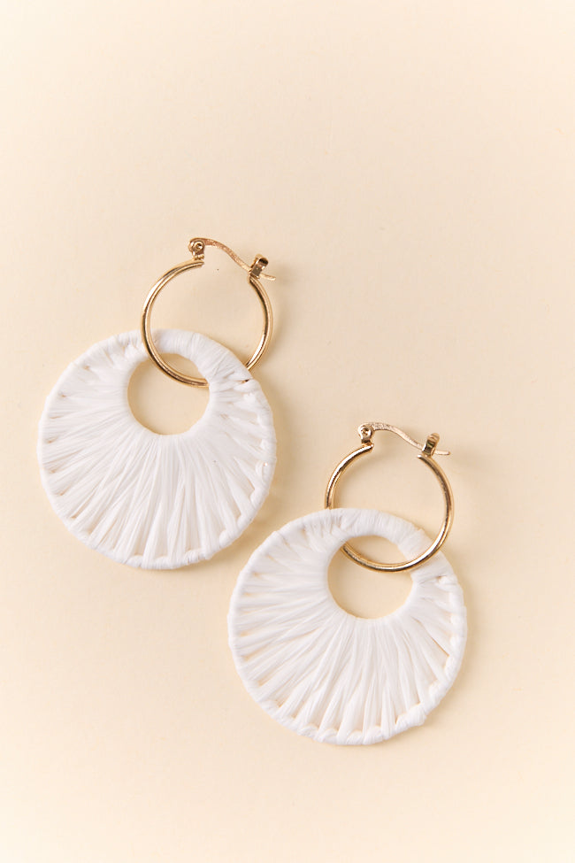 White Raffia Wrapped Disc Earrings FINAL SALE-Sunny Prom