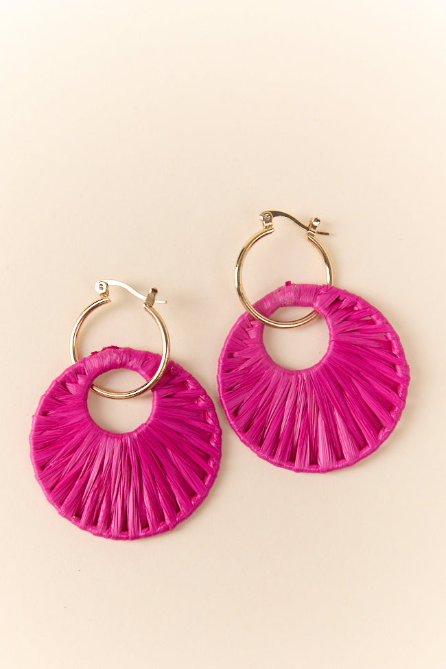 Pink Raffia Wrapped Disc Earrings FINAL SALE-Sunny Prom