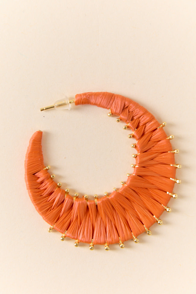 Orange Raffia Wrapped Hoop Earrings FINAL SALE-Sunny Prom