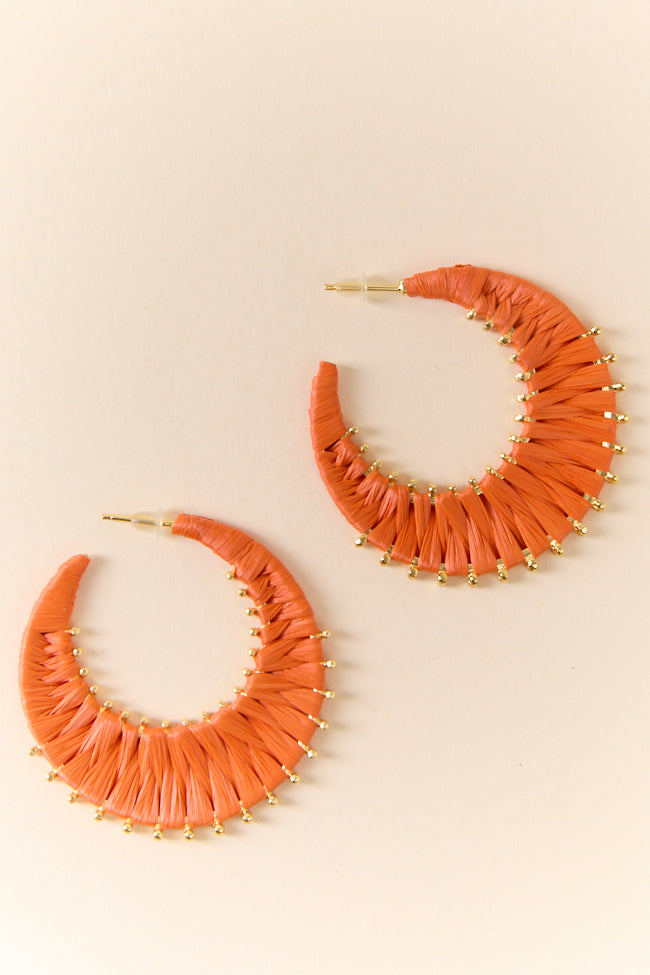 Orange Raffia Wrapped Hoop Earrings FINAL SALE-Sunny Prom