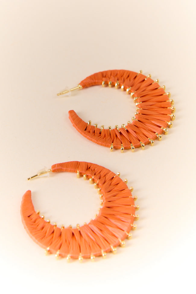 Orange Raffia Wrapped Hoop Earrings FINAL SALE-Sunny Prom