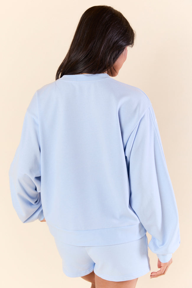 Just Imagine It Light Blue Bow Crewneck Long Sleeve Sweatshirt-Sunny Prom