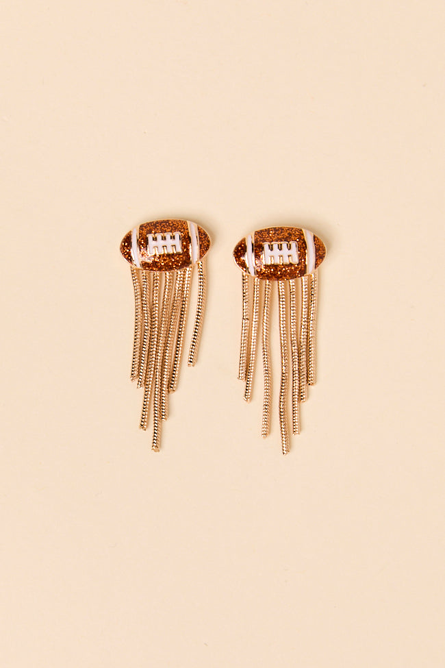 Jackson Brown Football Fringe Earrings-Sunny Prom