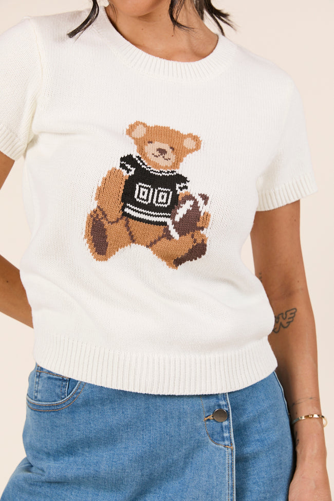 Made For Cheerin' Jersey Bear Short Sleeve Sweater-Sunny Prom