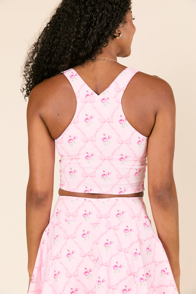 Head Start Pink Floral and Bows Printed V-Shaped Back Active Top-Sunny Prom