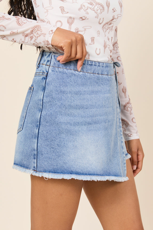 Stacy Light Wash Tie Denim Skort-Sunny Prom