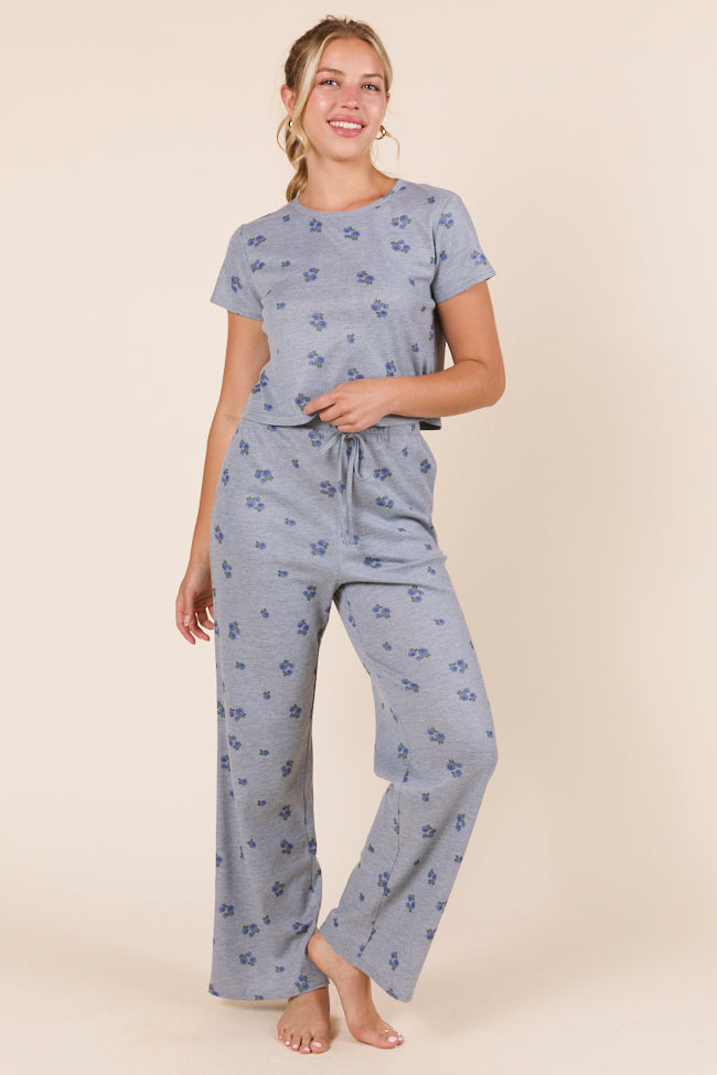 Lainey Waffle Knit Blue Floral Pajama Top-Sunny Prom