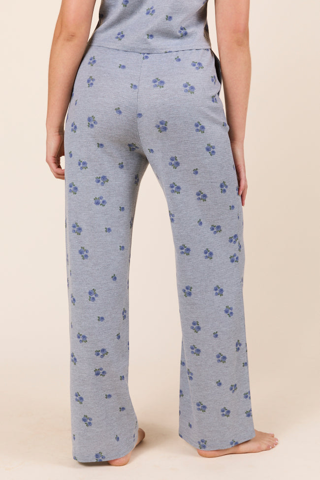 Lainey Waffle Knit Blue Floral Pajama Pants-Sunny Prom