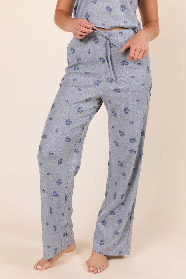 Lainey Waffle Knit Blue Floral Pajama Pants-Sunny Prom