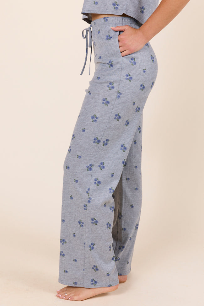 Lainey Waffle Knit Blue Floral Pajama Pants-Sunny Prom
