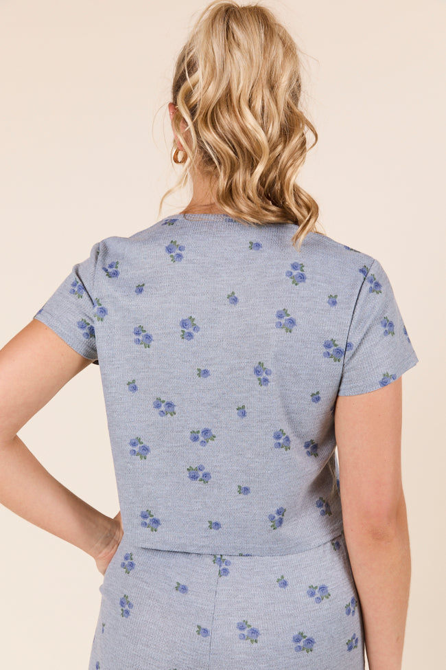 Lainey Waffle Knit Blue Floral Pajama Top-Sunny Prom