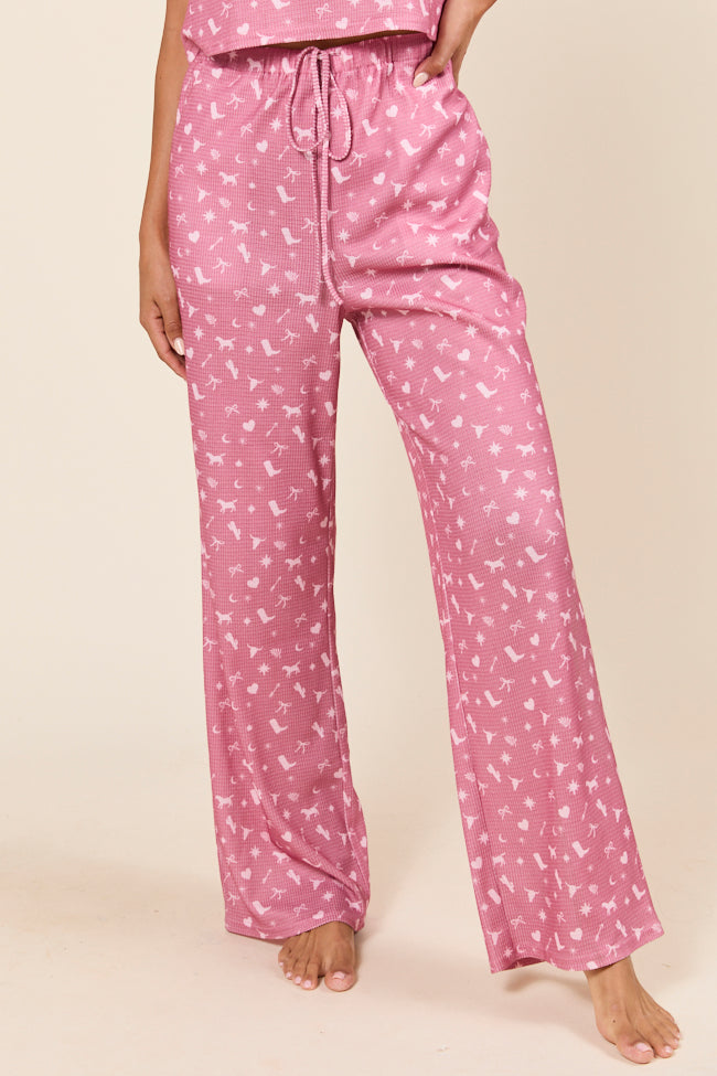 Lainey Waffle Knit Pink Western Icon Pajama Pants-Sunny Prom