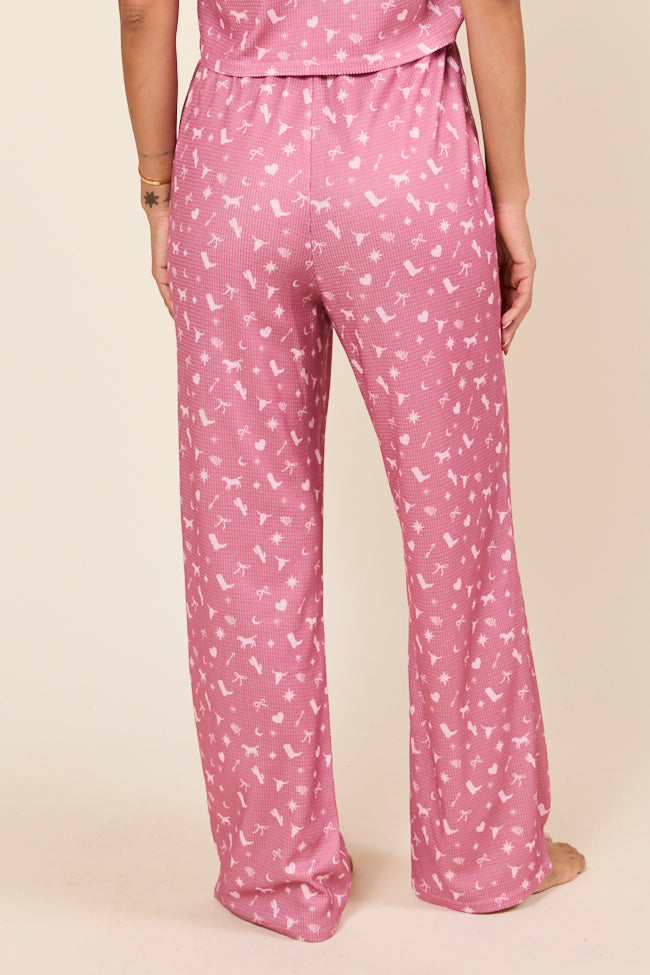 Lainey Waffle Knit Pink Western Icon Pajama Pants-Sunny Prom