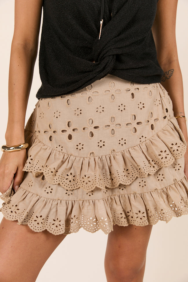 Marianne Khaki Eyelet Ruffle Skort-Sunny Prom