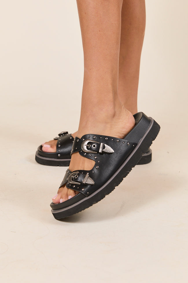 Effie Black Buckle Slide Sandals-Sunny Prom