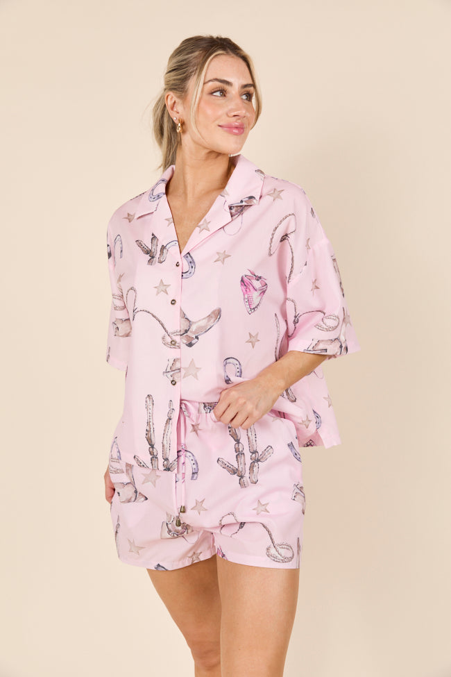 Skye Pink Western Print Pajama Shorts-Sunny Prom