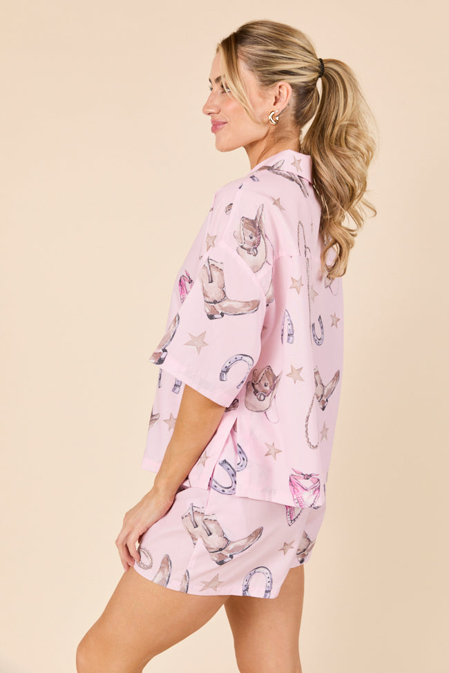 Skye Oversized Pink Western Print Pajama Top-Sunny Prom
