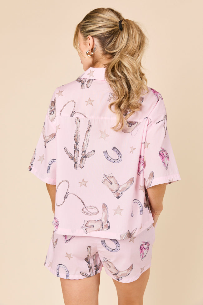 Skye Oversized Pink Western Print Pajama Top-Sunny Prom