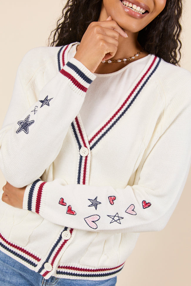 Brie Striped Trim Varsity Long Sleeve Cardigan-Sunny Prom