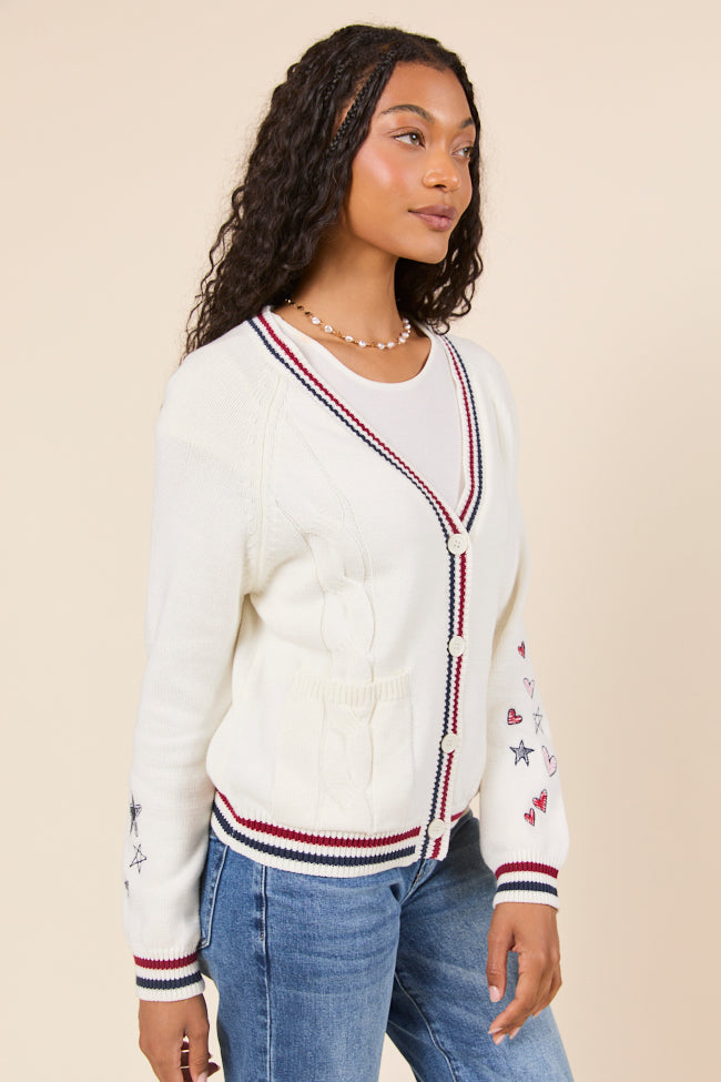 Brie Striped Trim Varsity Long Sleeve Cardigan-Sunny Prom