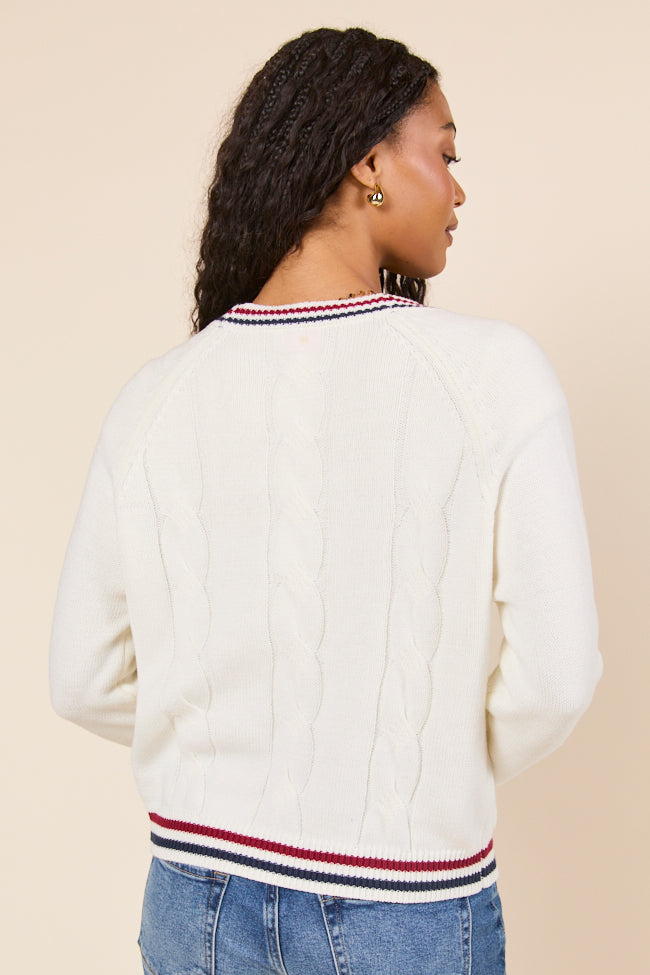 Brie Striped Trim Varsity Long Sleeve Cardigan-Sunny Prom