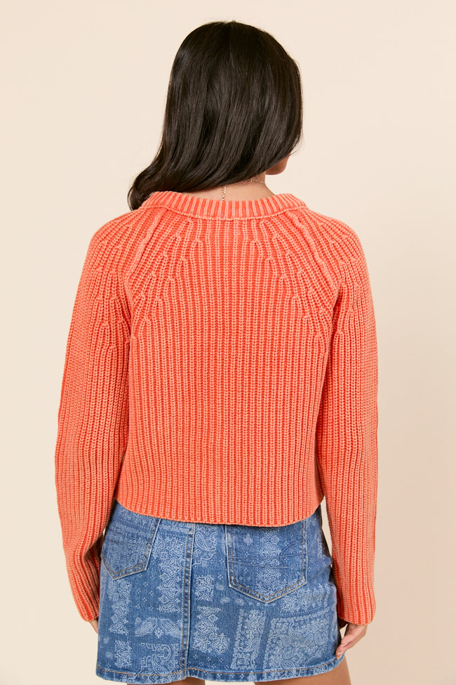 Livvy Long Sleeve Washed Orange Cardigan-Sunny Prom