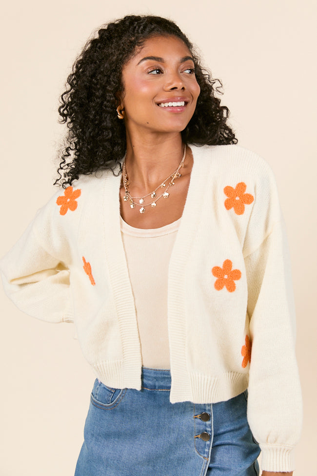 Dannie Cream and Orange Floral Cardigan-Sunny Prom
