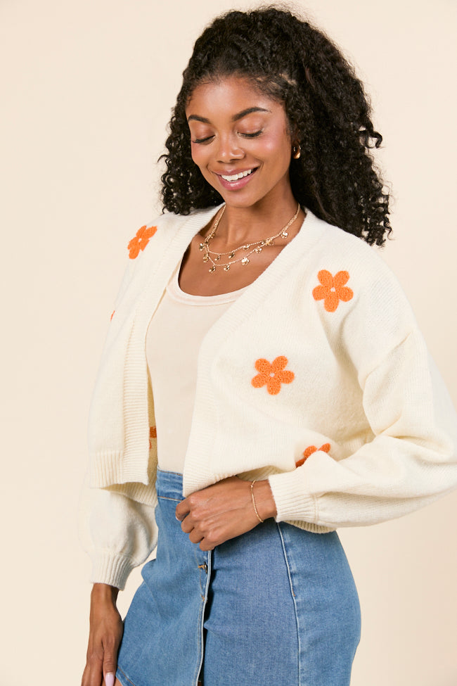Dannie Cream and Orange Floral Cardigan-Sunny Prom