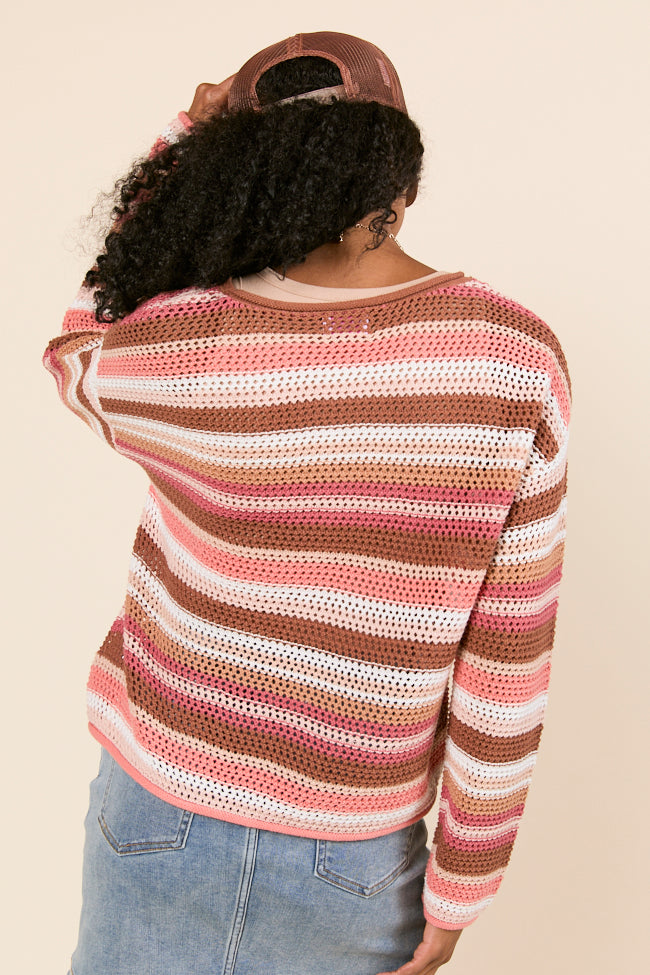 Raelyn Brown Striped Open Knit Sweater-Sunny Prom