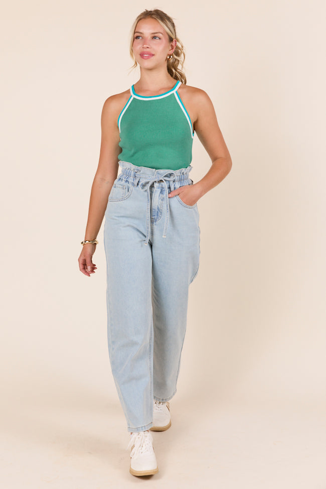 Gracie Light Wash Tie Waist Jeans-Sunny Prom